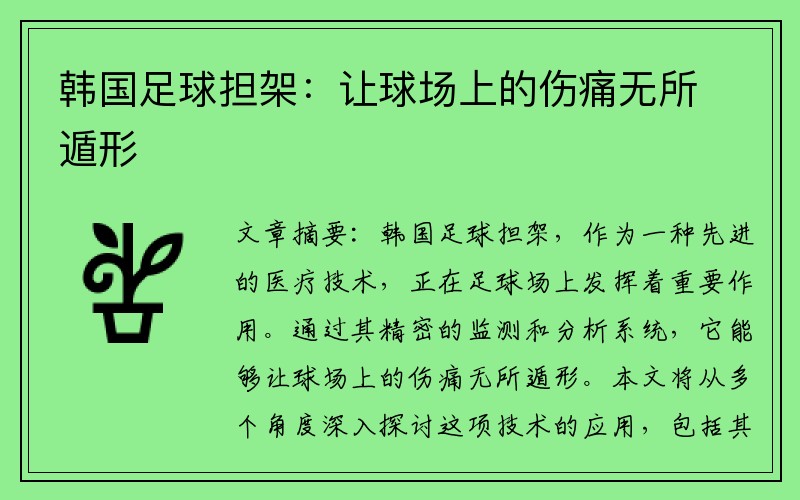 韩国足球担架：让球场上的伤痛无所遁形